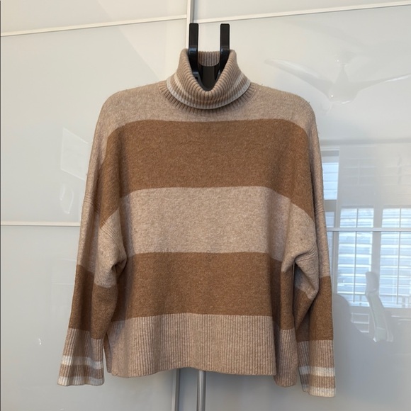 Tan and Cream Knit Cowl Neck Sweater - Picture 1 of 2